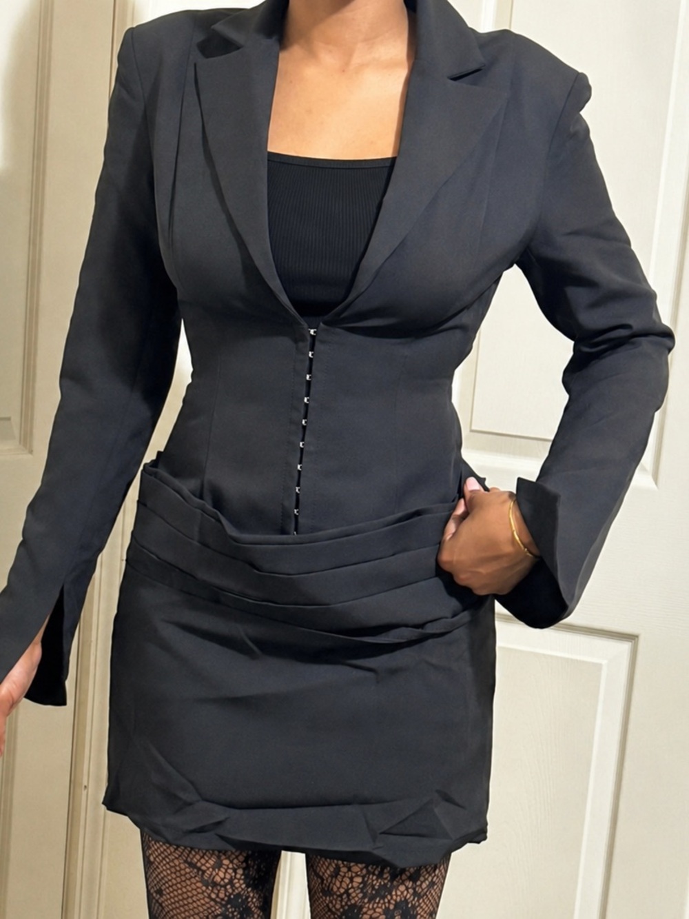 Black Mini Dress with Structured Blazer Detail